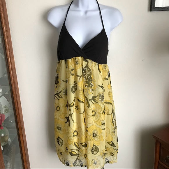 Vanity Dresses & Skirts - VANITY Black Yellow floral Halter chiffon Dress M